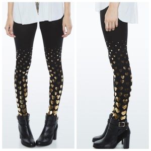 RARE-LAUREN MOSHI GOLD FOIL PRINTED HEART LEGGINGS